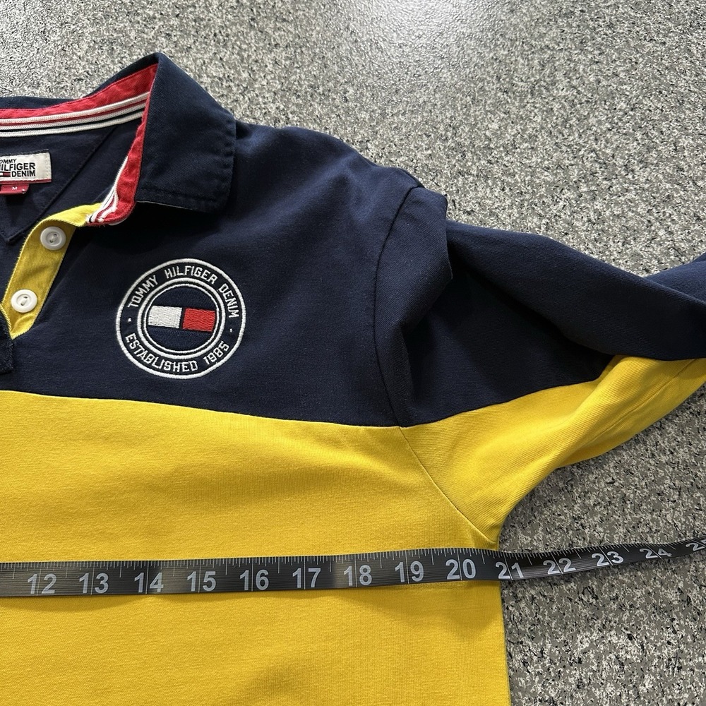 Tommy Hilfiger Denim Polo Shirt Mens M Tall Long Sleeve Colorblock Long Length - Picture 8 of 10